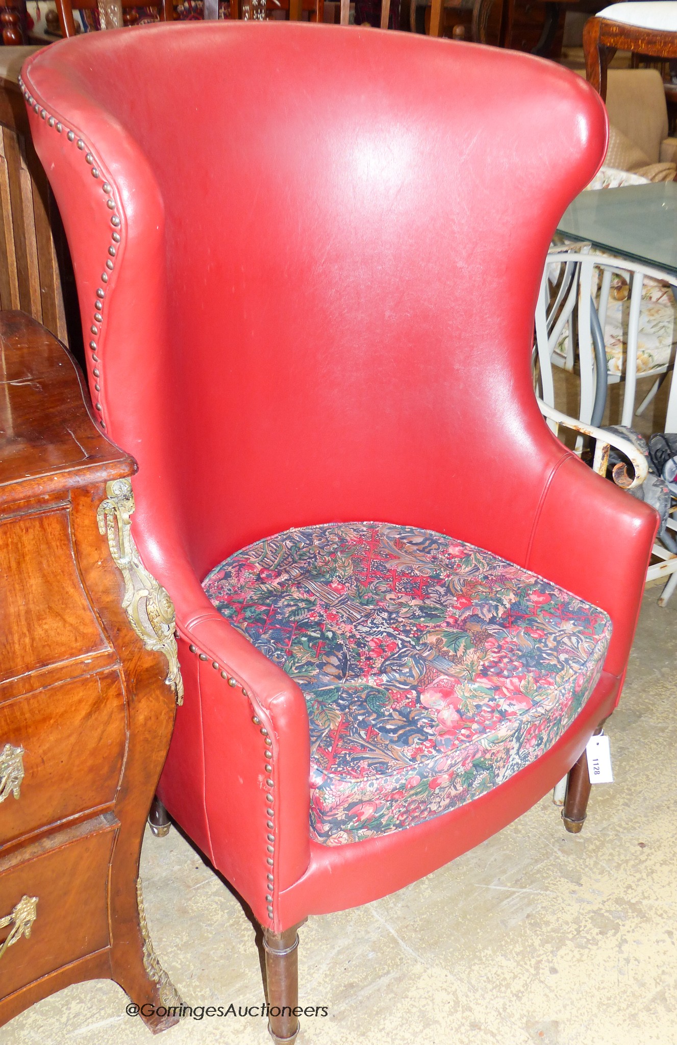 A regency mahogany porter's chair. W-75, D-55, H-118cm.